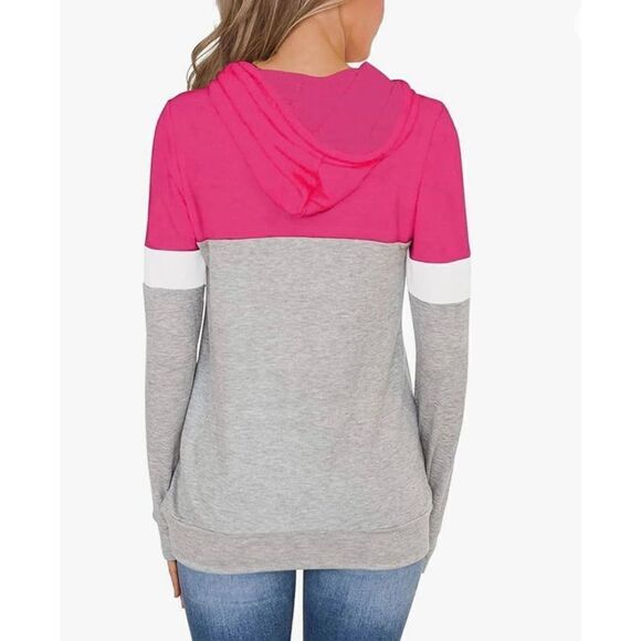 NWT Womens PinkmStyle Color Block Hoodie Hooded Pullover Top - Sz L - Picture 2 of 3